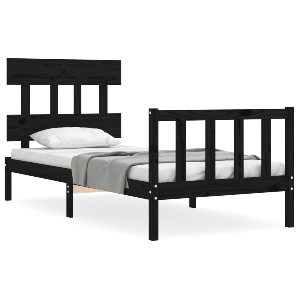 Bed Frame without Mattress Black 90x190 cm Solid Wood Pine