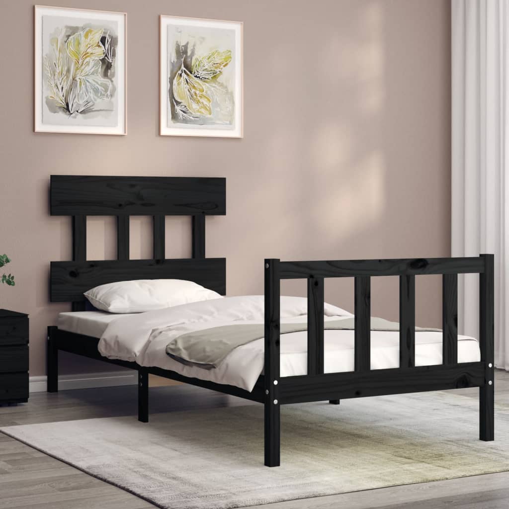 Bed Frame without Mattress Black 90x190 cm Solid Wood Pine