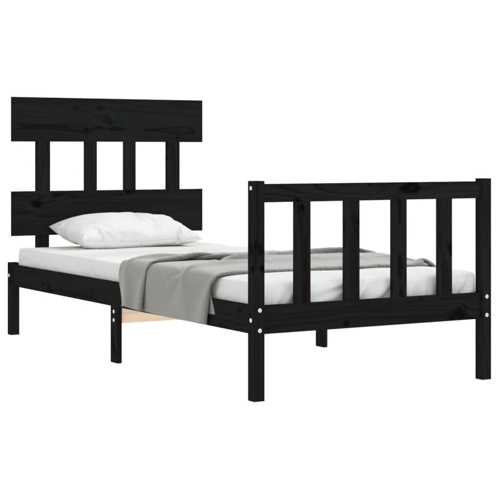 Bed Frame without Mattress Black 90x190 cm Solid Wood Pine