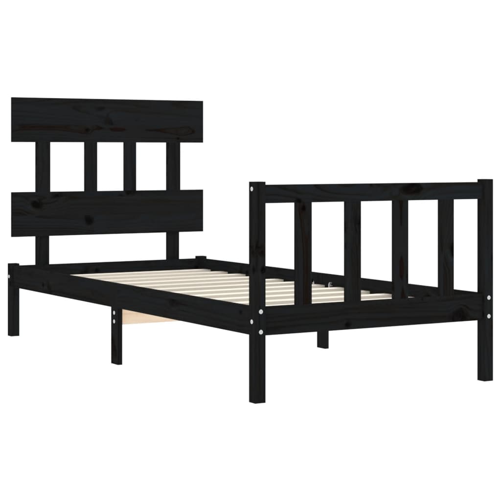 Bed Frame without Mattress Black 90x190 cm Solid Wood Pine