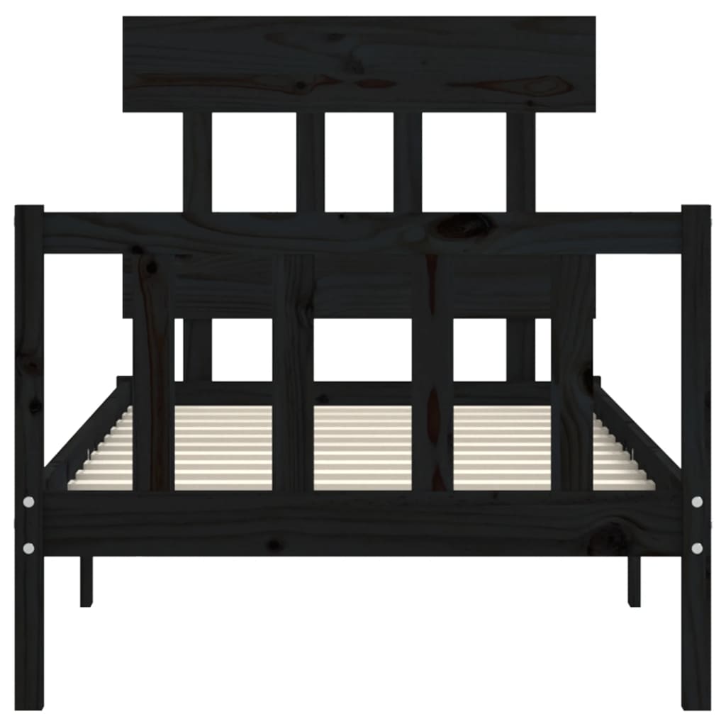 Bed Frame without Mattress Black 90x190 cm Solid Wood Pine