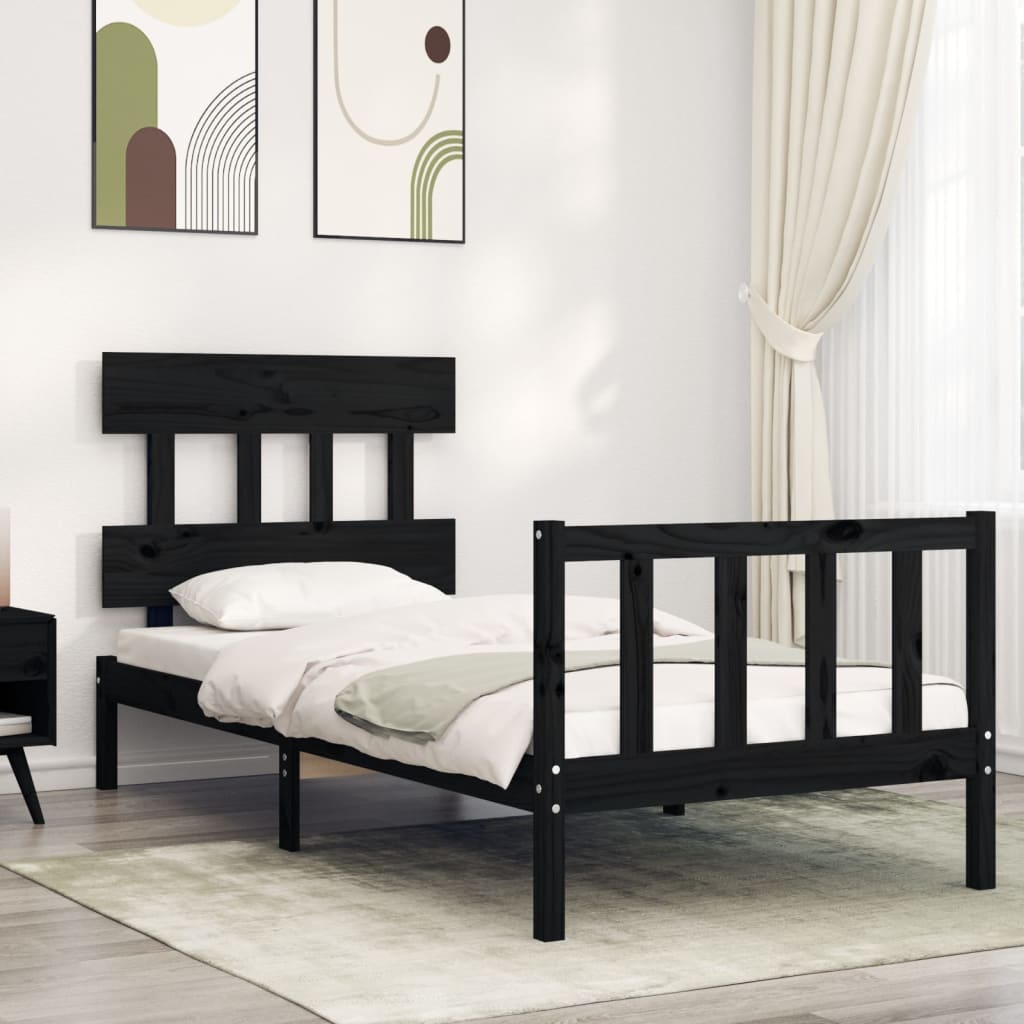 Bed Frame without Mattress Black 90x190 cm Solid Wood Pine