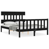 Bed Frame without Mattress Black 135x190 cm Solid Wood Pine - Front View