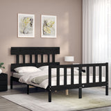 Bed Frame without Mattress Black 135x190 cm Solid Wood Pine - Side View