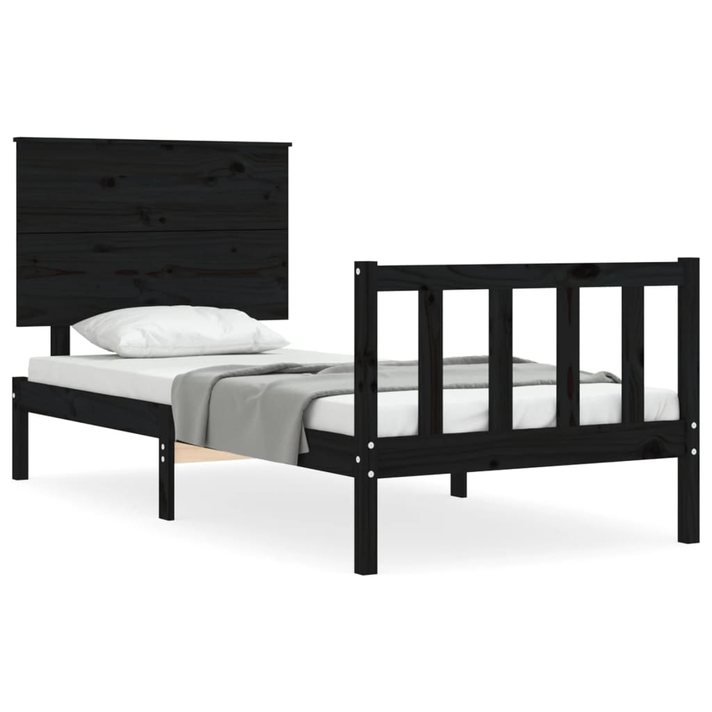 Bed Frame without Mattress Black 90x190 cm Solid Wood Pine