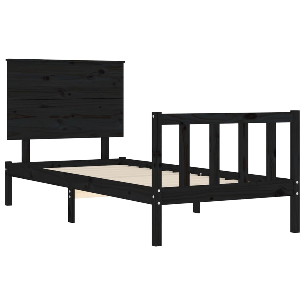 Bed Frame without Mattress Black 90x190 cm Solid Wood Pine