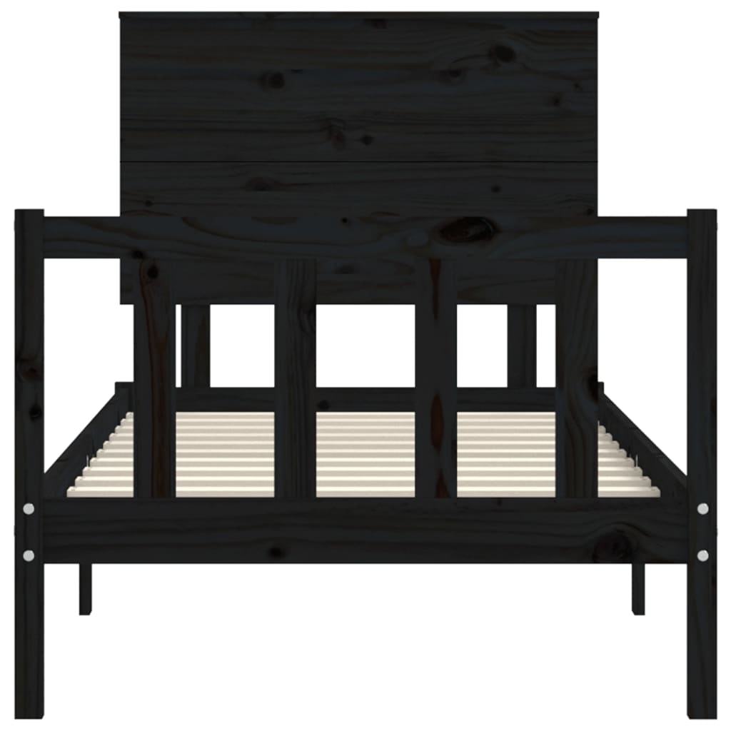 Bed Frame without Mattress Black 90x190 cm Solid Wood Pine