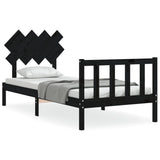 Bed Frame without Mattress Black 90x190 cm Solid Wood Pine - Front View