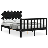 Bed Frame without Mattress Black 135x190 cm Solid Wood Pine - Front View