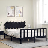 Bed Frame without Mattress Black 150x200 cm Solid Wood Pine - Side View