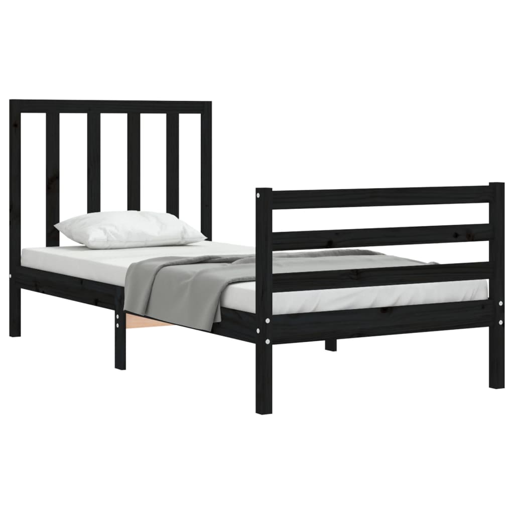 Bed Frame without Mattress Black 90x190 cm Solid Wood Pine