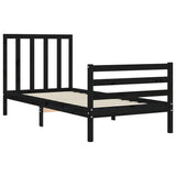 Bed Frame without Mattress Black 90x190 cm Solid Wood Pine - 45-Degree Angle