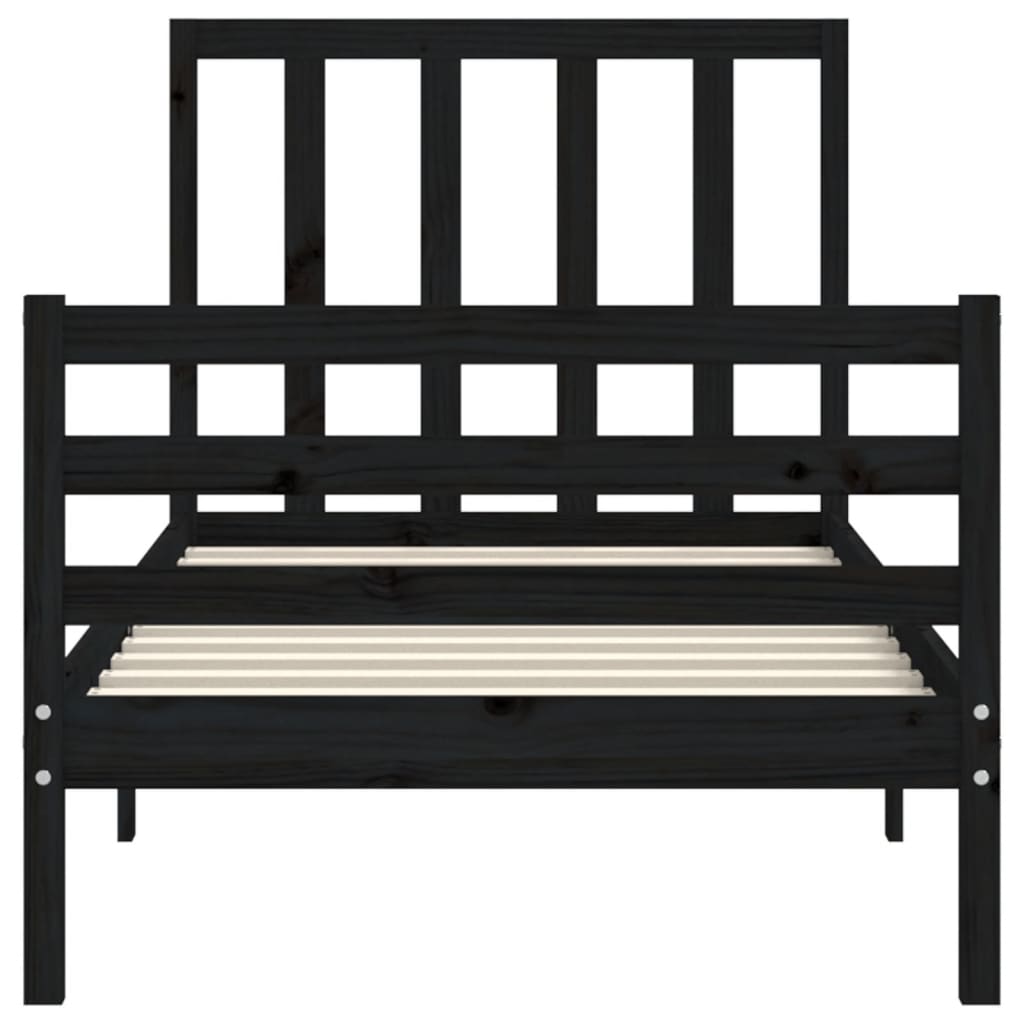 Bed Frame without Mattress Black 90x190 cm Solid Wood Pine