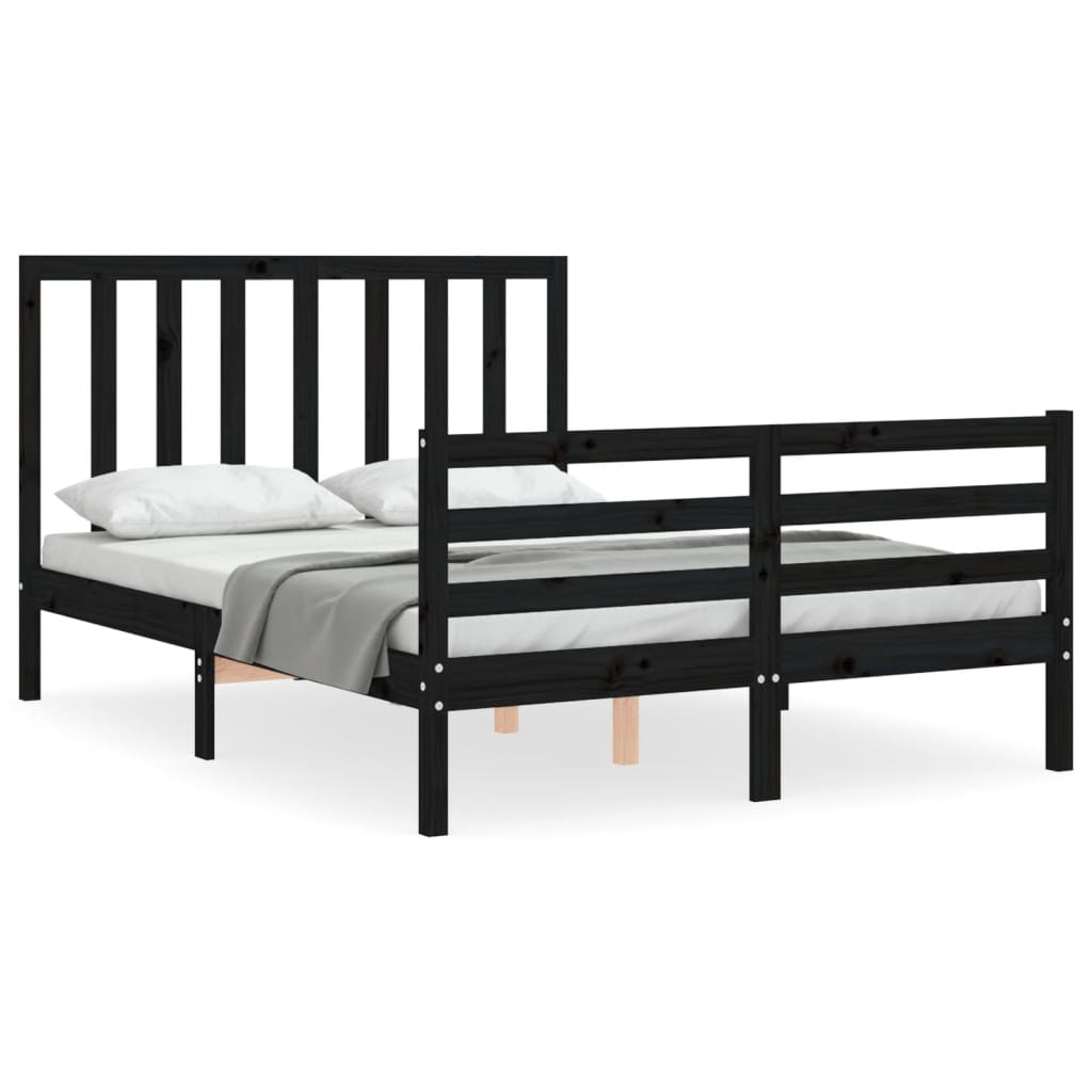 Bed Frame without Mattress Black 135x190 cm Solid Wood Pine