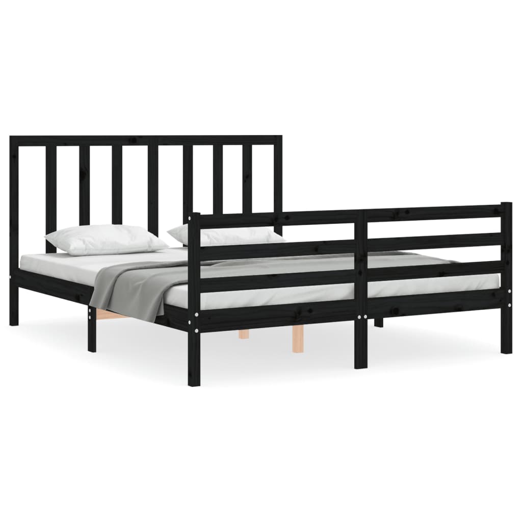 Bed Frame without Mattress Black 150x200 cm Solid Wood Pine