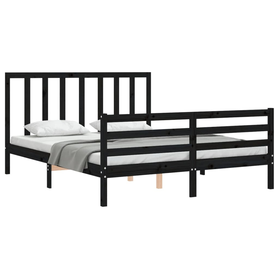 Bed Frame without Mattress Black 150x200 cm Solid Wood Pine