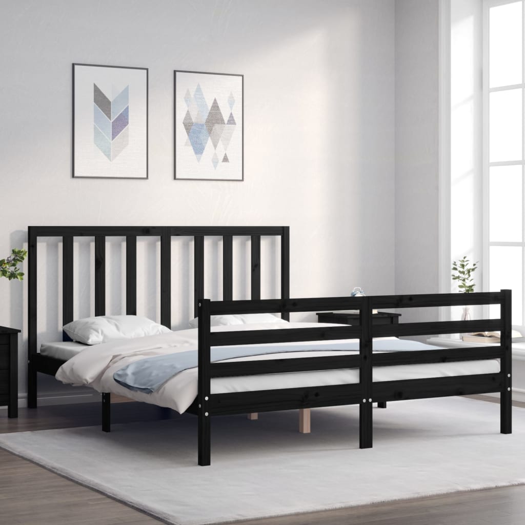 Bed Frame without Mattress Black 150x200 cm Solid Wood Pine