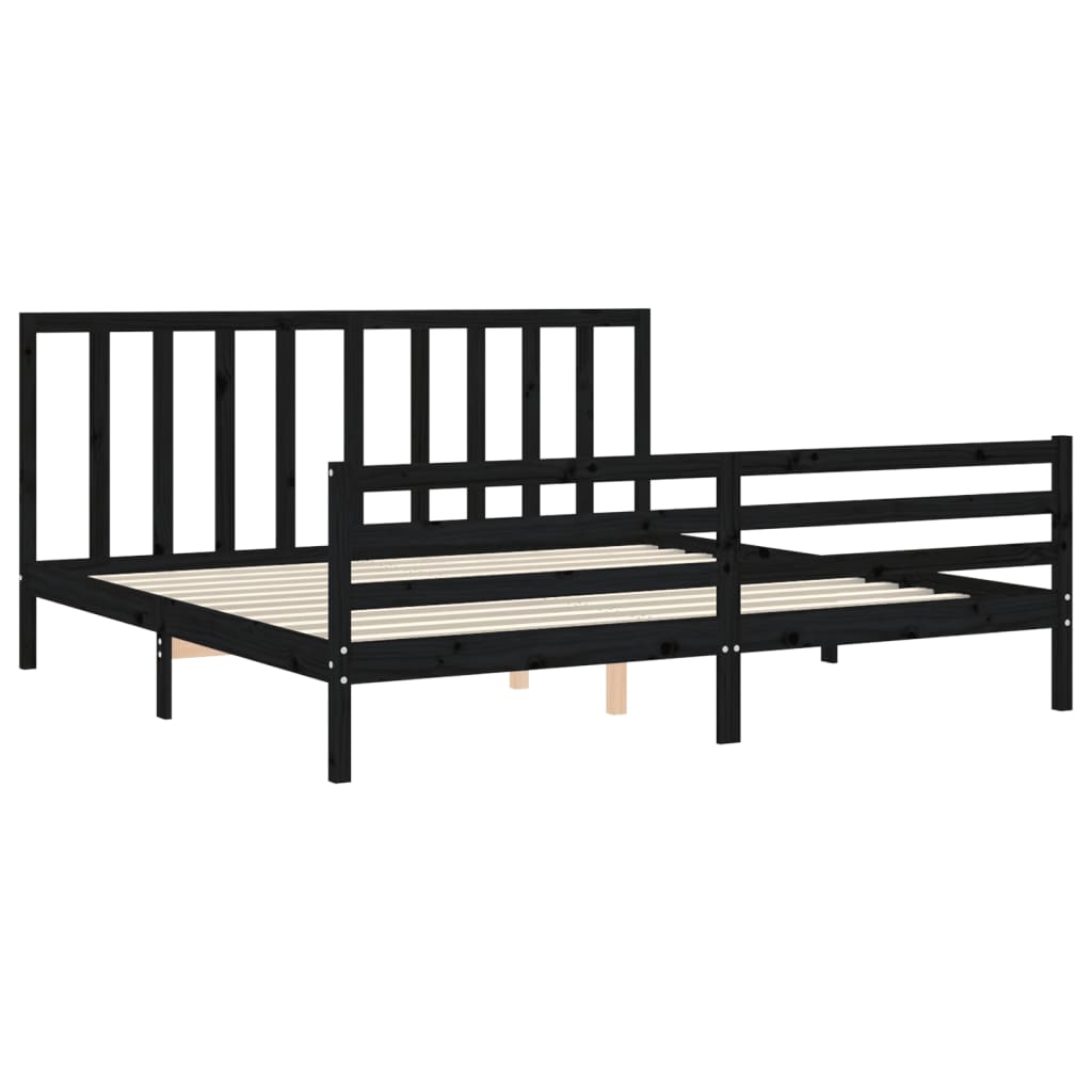 Bed Frame without Mattress Black 183x203 cm King Solid Wood Pine
