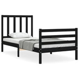 Bed Frame without Mattress Black 90x190 cm Solid Wood Pine - Front View