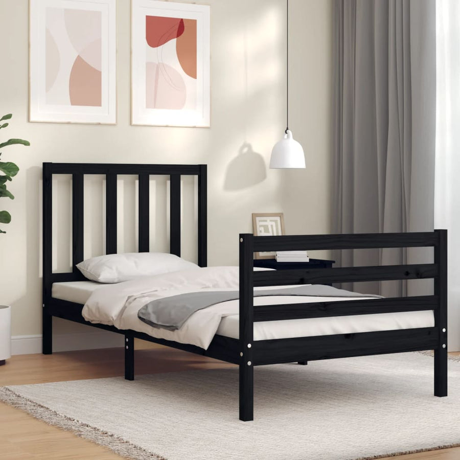 Bed Frame without Mattress Black 90x190 cm Solid Wood Pine