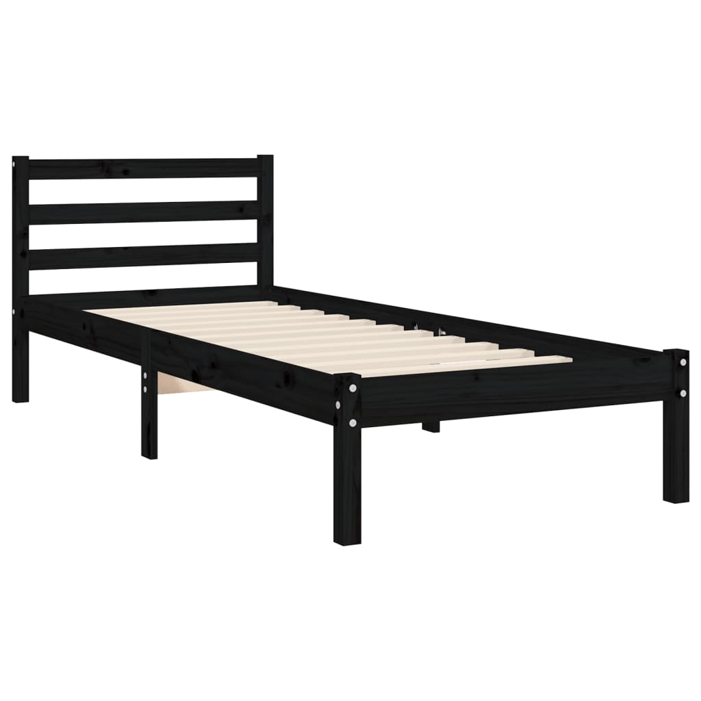 Bed Frame without Mattress Black 90x190 cm Solid Wood Pine