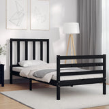 Bed Frame without Mattress Black 90x190 cm Solid Wood Pine