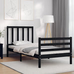 Bed Frame without Mattress Black 90x190 cm Solid Wood Pine