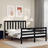 Bed Frame without Mattress Black 135x190 cm Solid Wood Pine - Side View