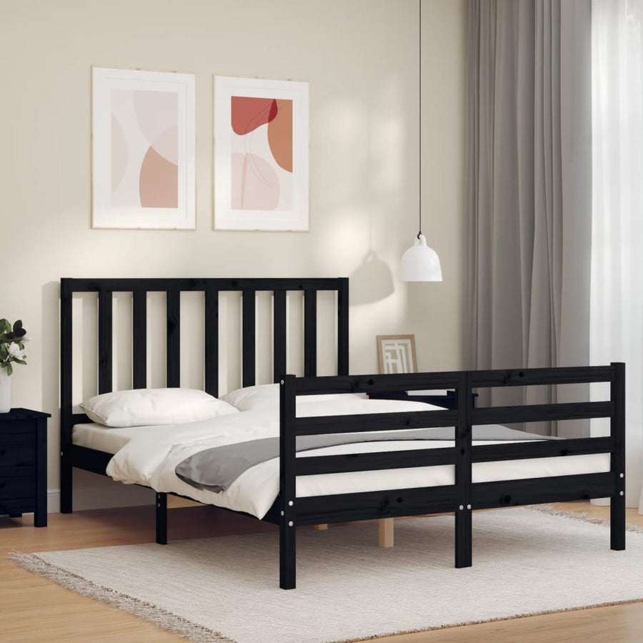 Bed Frame without Mattress Black 135x190 cm Solid Wood Pine