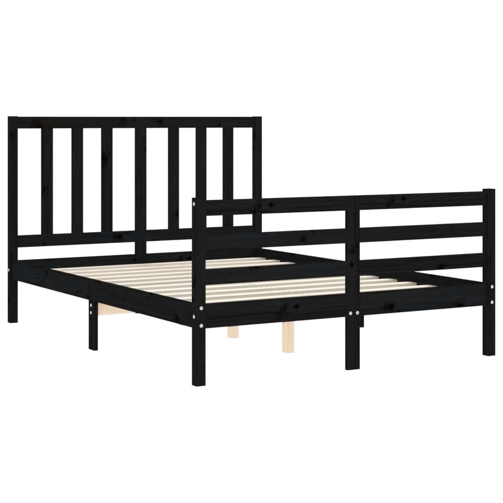 Bed Frame without Mattress Black 135x190 cm Solid Wood Pine