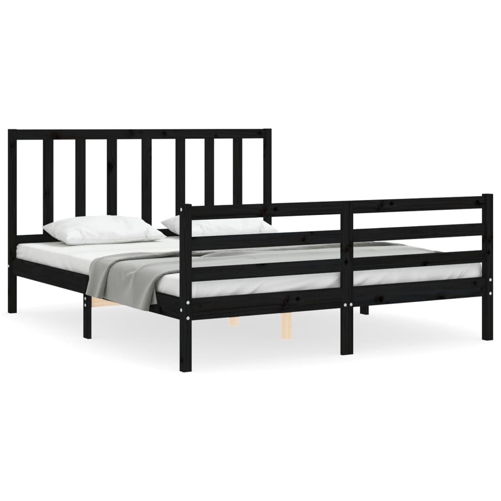 Bed Frame without Mattress Black 150x200 cm Solid Wood Pine