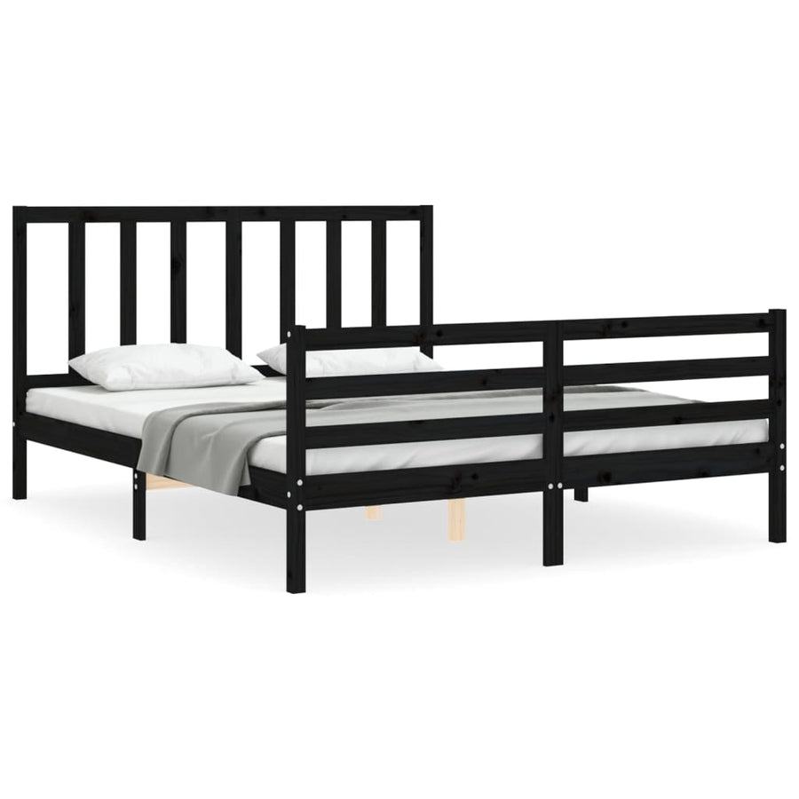 Bed Frame without Mattress Black 150x200 cm Solid Wood Pine