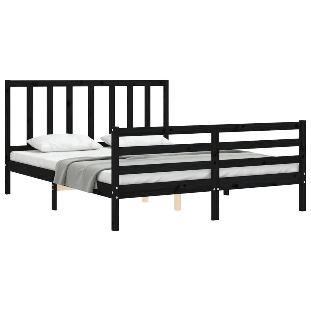 Bed Frame without Mattress Black 150x200 cm Solid Wood Pine