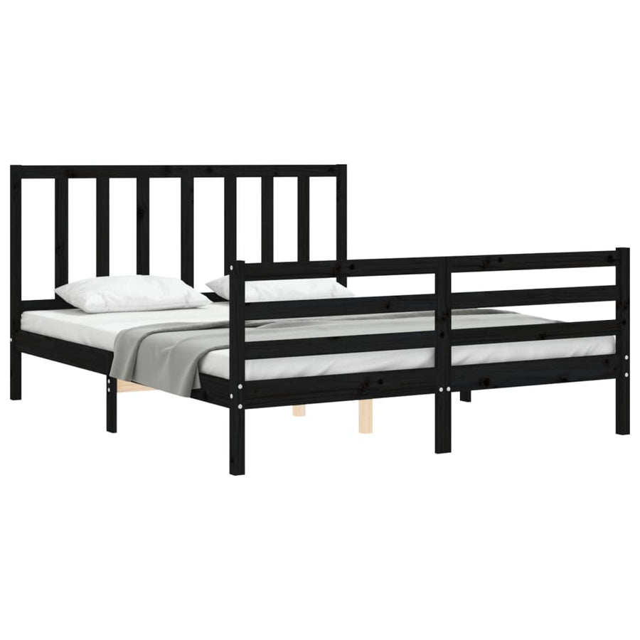 Bed Frame without Mattress Black 150x200 cm Solid Wood Pine