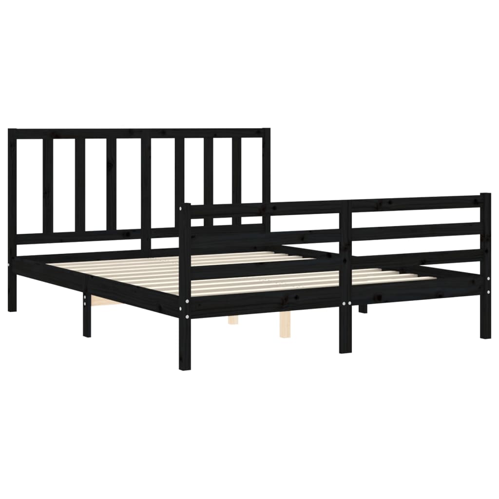 Bed Frame without Mattress Black 150x200 cm Solid Wood Pine
