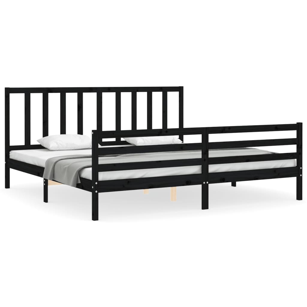 Bed Frame without Mattress Black 183x203 cm King Solid Wood Pine