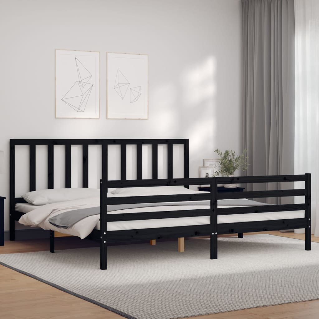 Bed Frame without Mattress Black 183x203 cm King Solid Wood Pine