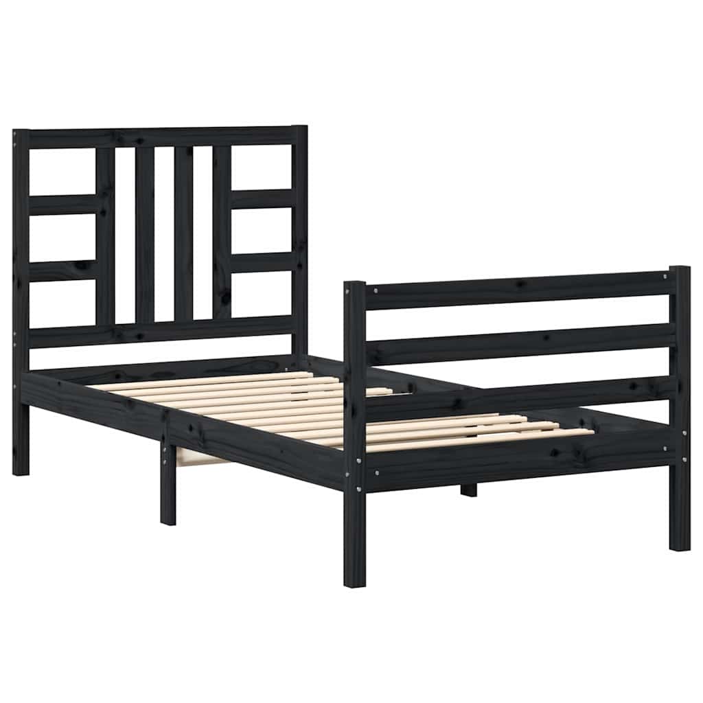 Bed Frame without Mattress Black 90x190 cm Solid Wood Pine
