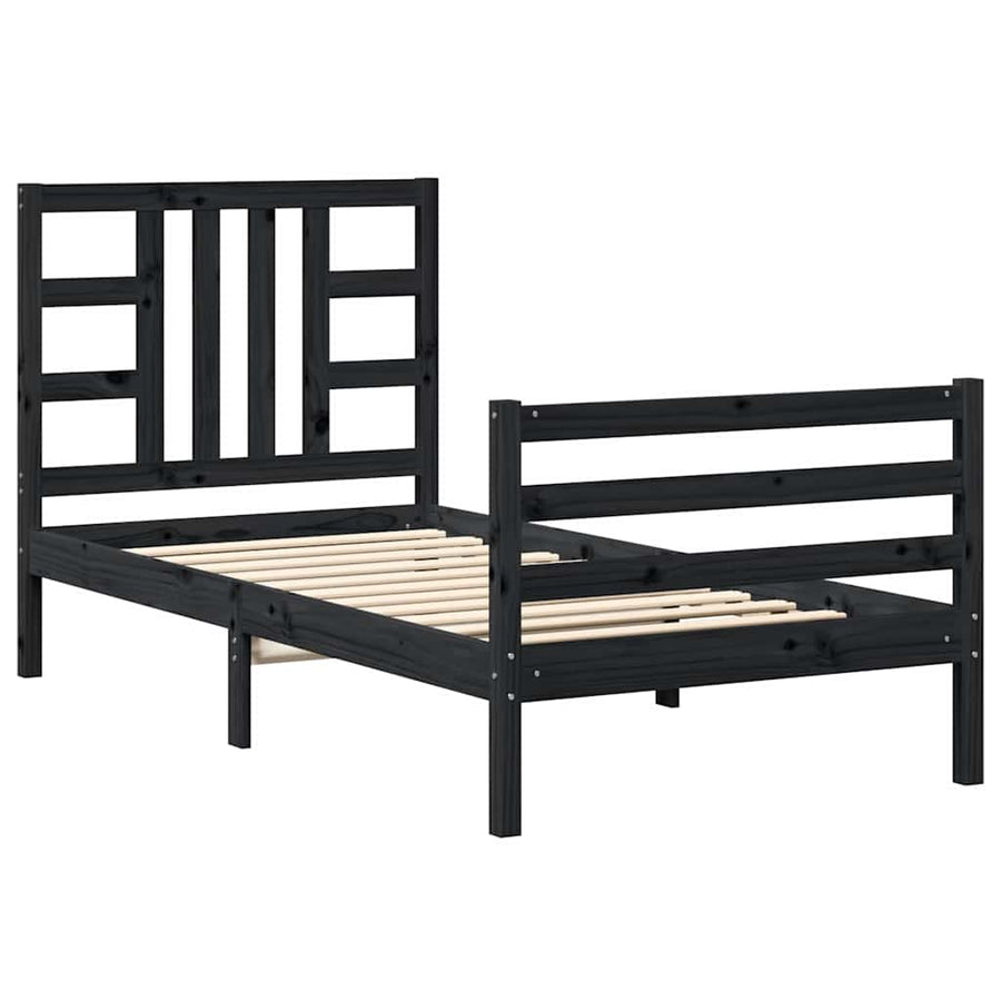 Bed Frame without Mattress Black 90x190 cm Solid Wood Pine