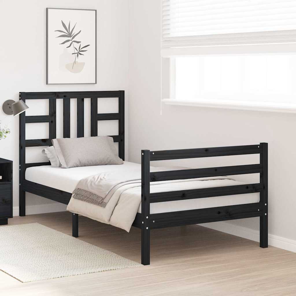 Bed Frame without Mattress Black 90x190 cm Solid Wood Pine