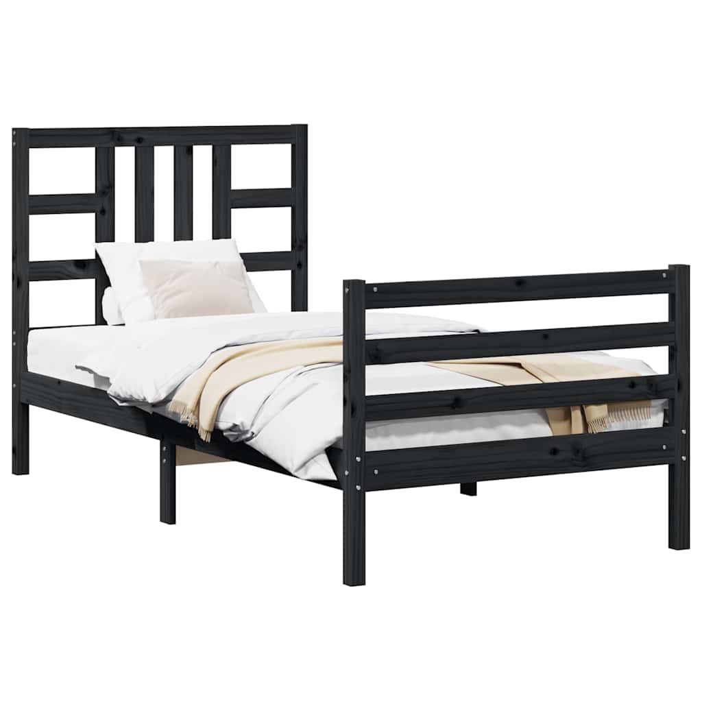 Bed Frame without Mattress Black 90x190 cm Solid Wood Pine