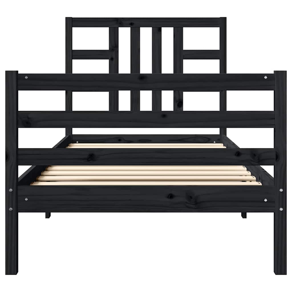Bed Frame without Mattress Black 90x190 cm Solid Wood Pine
