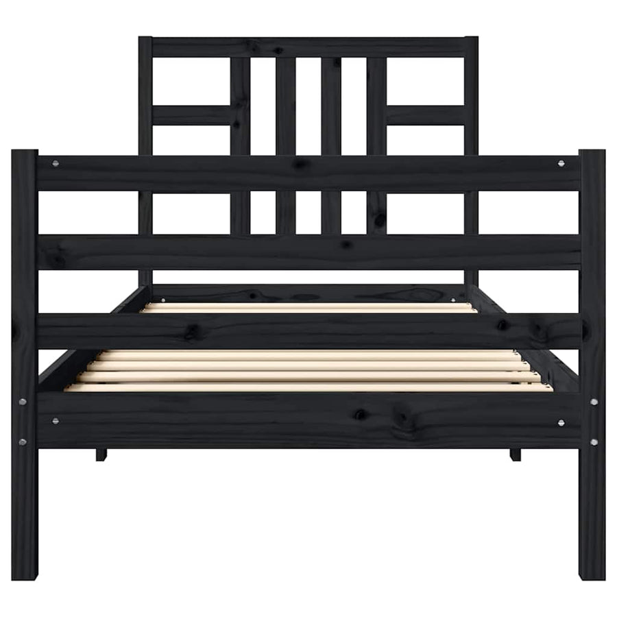 Bed Frame without Mattress Black 90x190 cm Solid Wood Pine