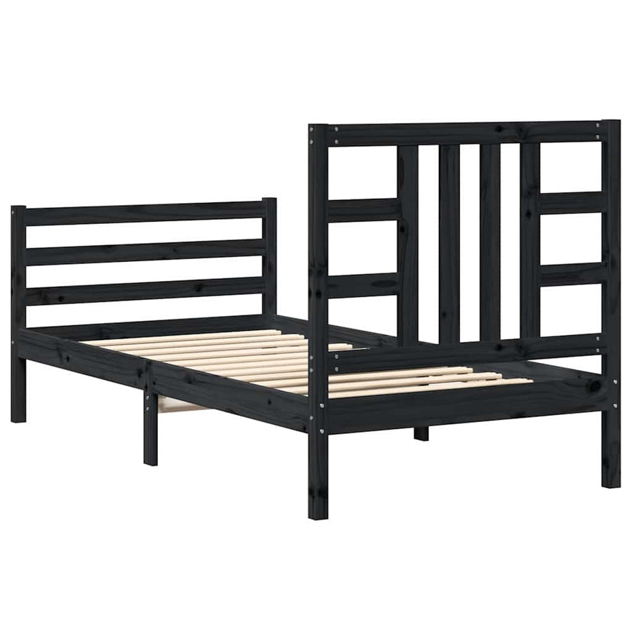 Bed Frame without Mattress Black 90x190 cm Solid Wood Pine