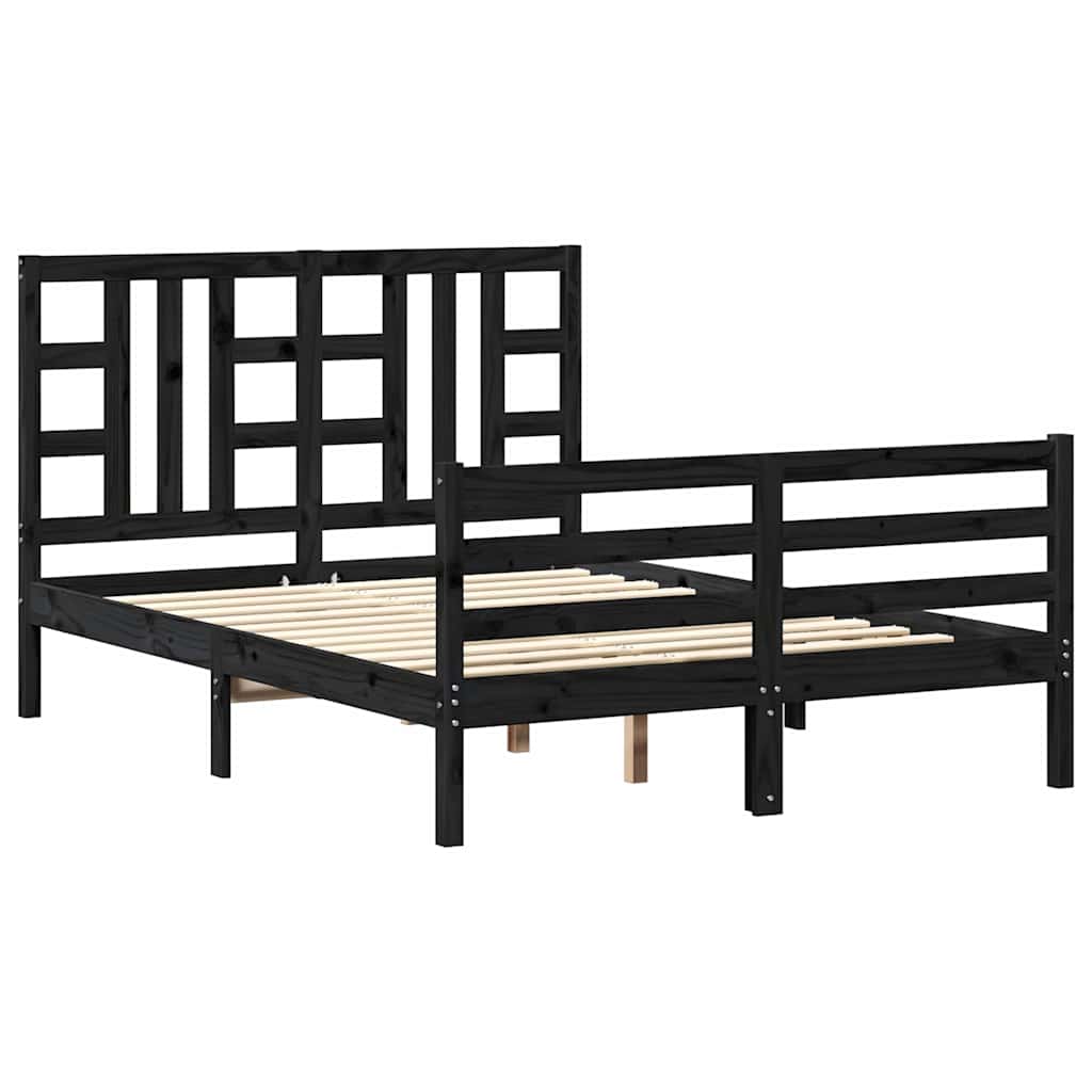 Bed Frame without Mattress Black 135x190 cm Solid Wood Pine