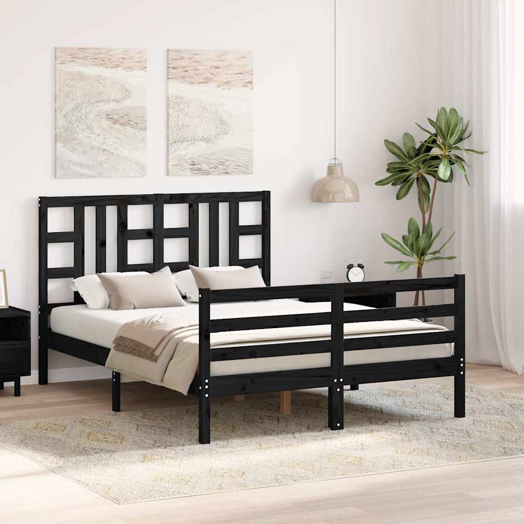 Bed Frame without Mattress Black 135x190 cm Solid Wood Pine