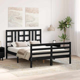 Bed Frame without Mattress Black 135x190 cm Solid Wood Pine - Side View