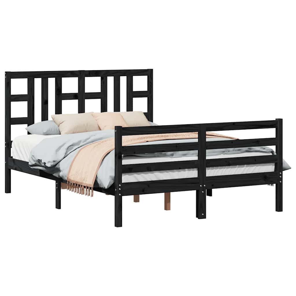 Bed Frame without Mattress Black 135x190 cm Solid Wood Pine