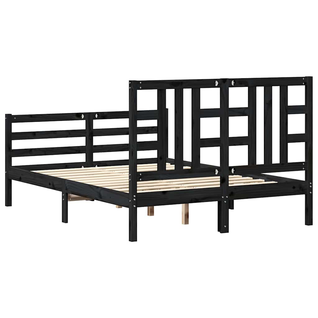 Bed Frame without Mattress Black 135x190 cm Solid Wood Pine