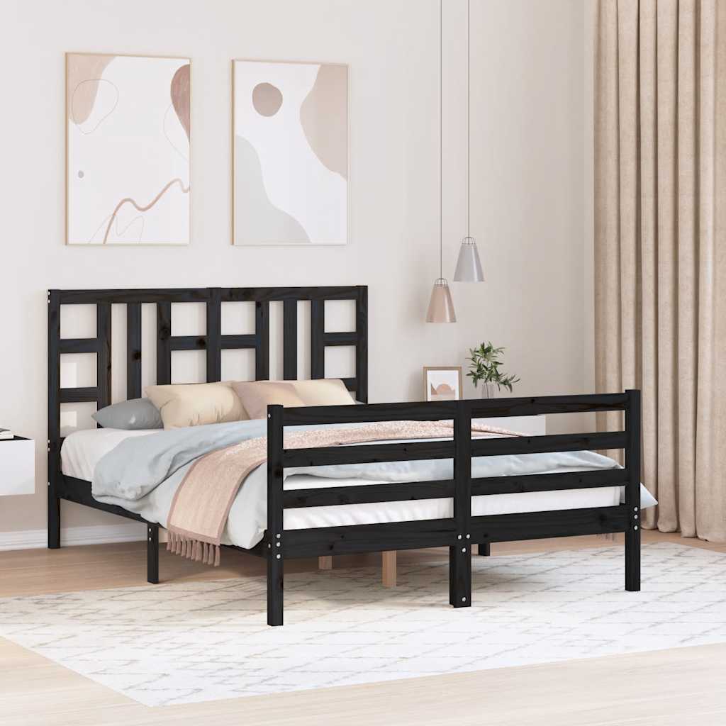 Bed Frame without Mattress Black 135x190 cm Solid Wood Pine